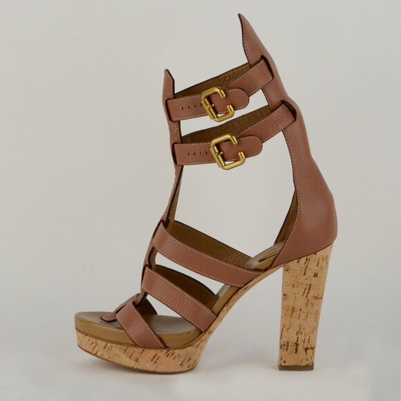 CHLOE SHOES STRAPPY LEATHER PADDINGTON SANDALS GLADIATOR CORK sz 40 9.5 - Picture 3 of 12